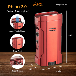 Visol Rhino 2.0 Red Quad Flame Torch Cigar Lighter