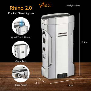 Visol Rhino 2.0 Silver Quad Flame Torch Cigar Lighter