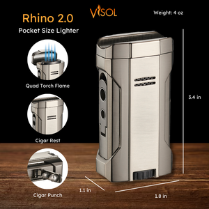 Visol Rhino 2.0 Gunmetal Quad Flame Torch Cigar Lighter