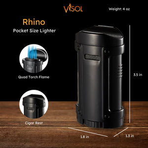 Visol Rhino Black Quad Flame Torch Cigar Lighter