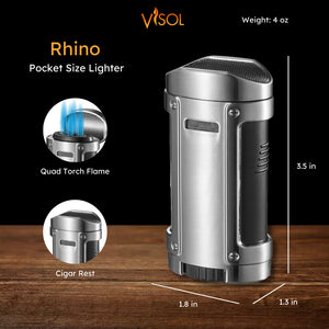 Rhino Quad Torch Cigar Lighter - Chrome