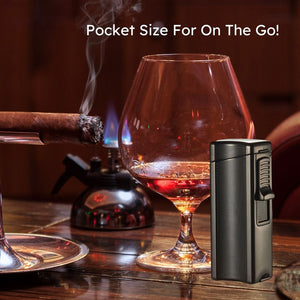 Visol Ridge Black Single Flame Torch Lighter with Cigar Rest