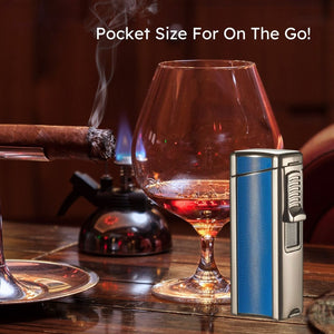 Visol Ridge Blue Single Flame Torch Lighter with Cigar Rest