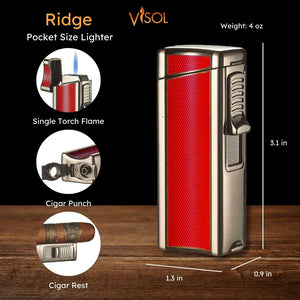 Visol Ridge Red Single Flame Torch Lighter with Cigar Rest