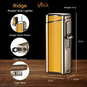 Visol Ridge Yellow Single Flame Torch Lighter with Cigar Rest