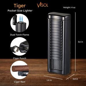 Visol Tiger Double Flame Cigar Lighter - Black