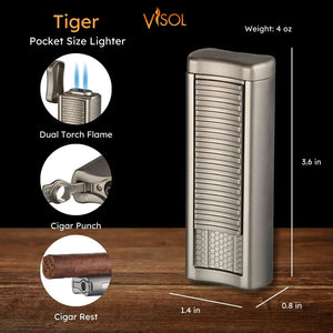 Visol Tiger Double Flame Cigar Lighter - Gunmetal