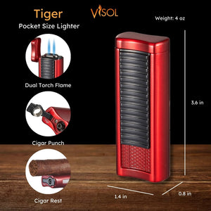 Visol Tiger Double Flame Cigar Lighter - Red