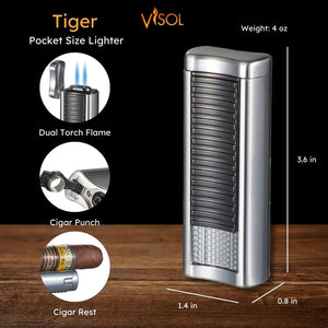 Visol Tiger Double Flame Cigar Lighter - Silver