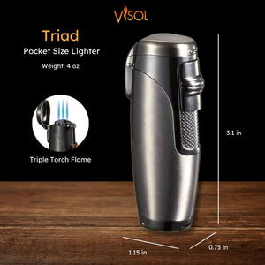 Visol Triad Satin Gunmetal Triple Torch Cigar Flame Lighter