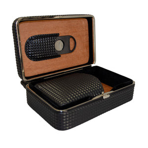 Visol Marvel Diamond Pattern Leather Travel Cigar Case with Cutter