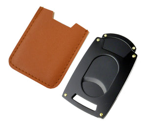 Visol Guillotine Matte Black Pocket Cigar Cutter with Brown Leatherette Pouch