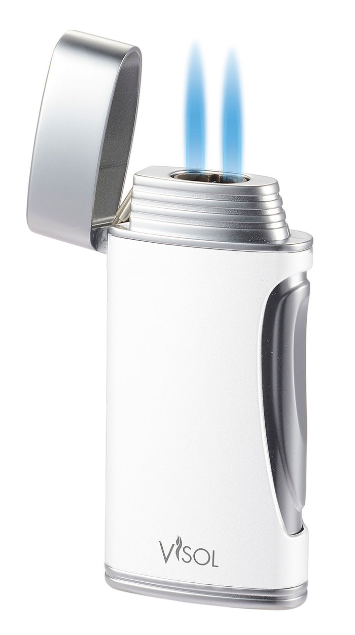 Visol DuoMatt White Double Flame Cigar Lighter