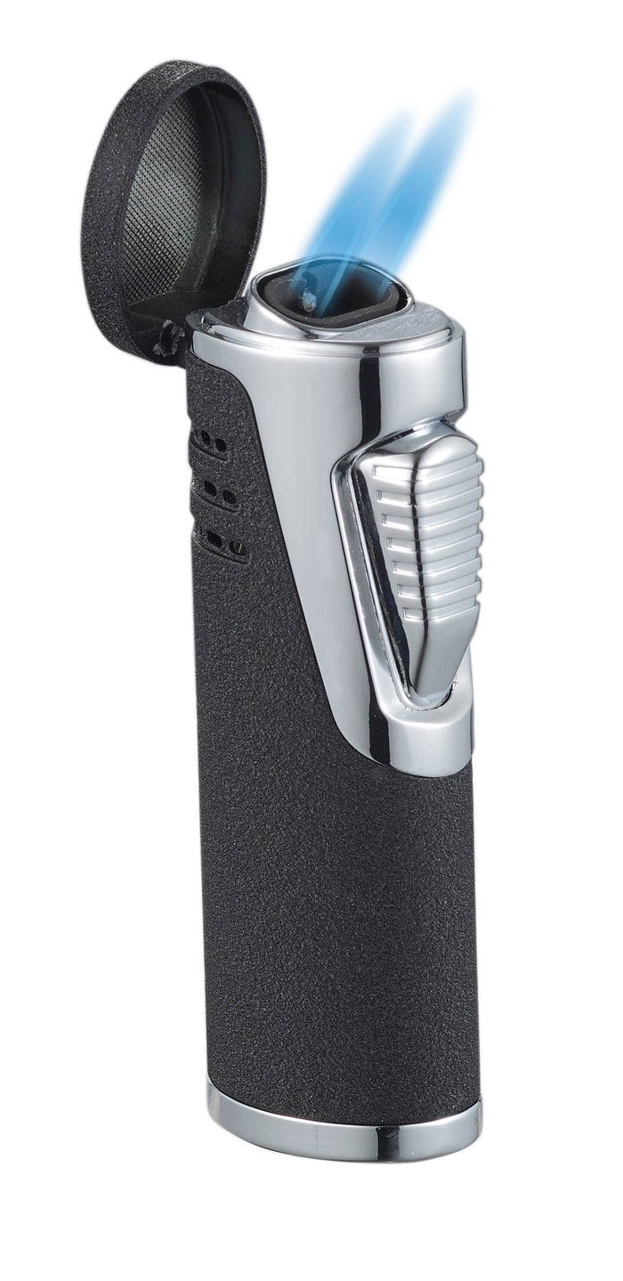 Visol Cradle Double Jet Torch Flame Lighter with Cigar Punch - Black