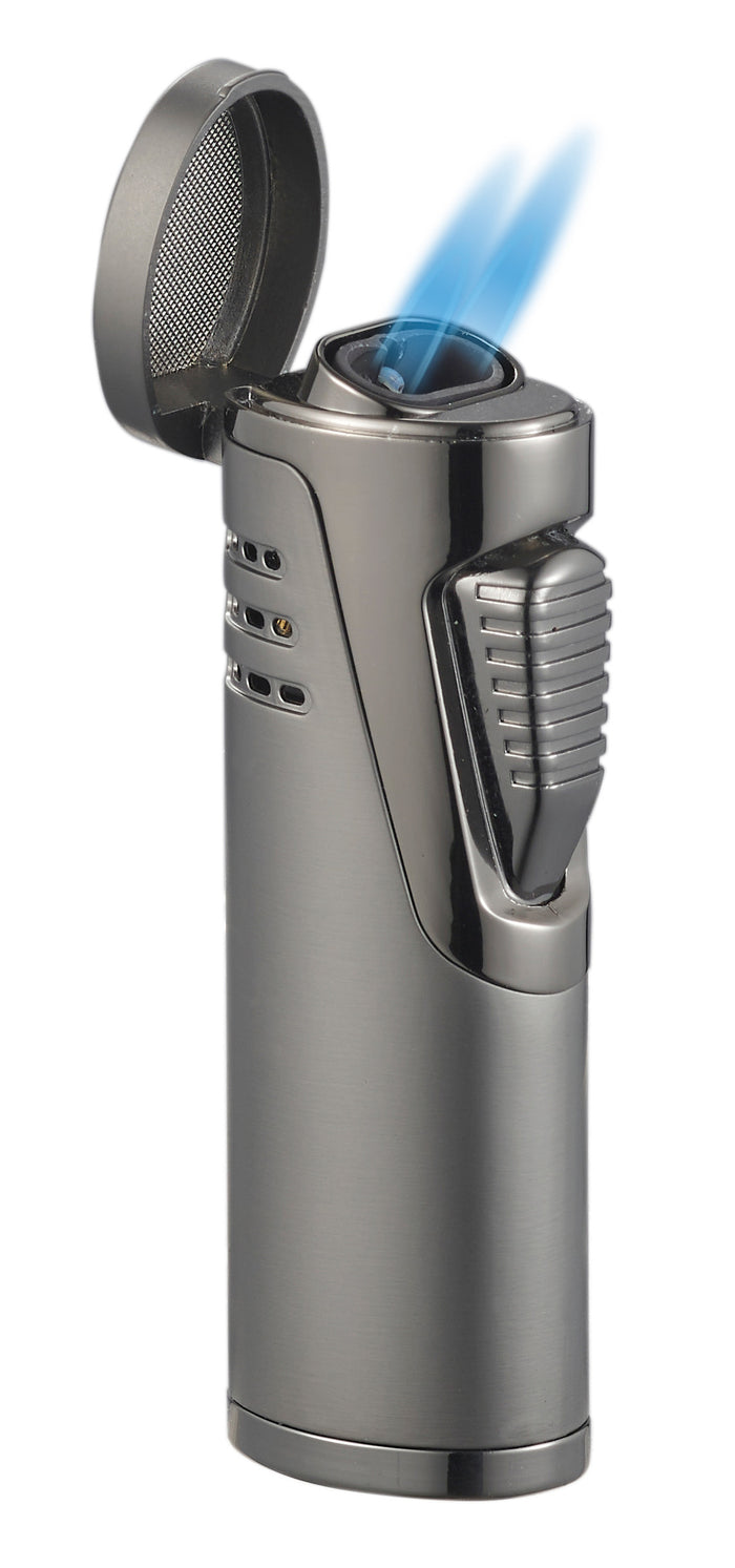 Visol Cradle Double Jet Torch Flame Lighter with Cigar Punch - Gunmetal