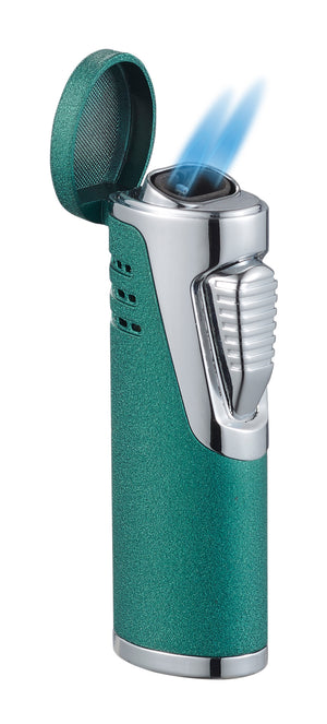 Visol Cradle Double Jet Torch Flame Lighter with Cigar Punch - Green
