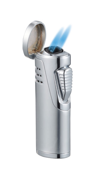 Visol Cradle Double Jet Torch Flame Lighter with Cigar Punch - Silver