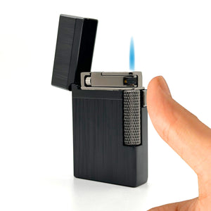 Visol Hubbard Brushed Stripes Soft Flame and Torch Flame Flint Lighter - Black