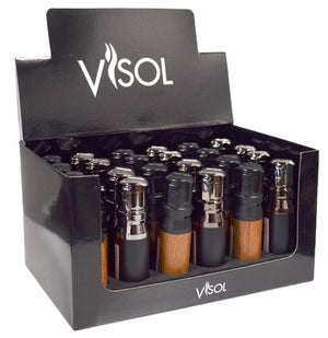 Visol Retail Package - Bulldog Wood & Black Matte Quad Flame Lighter 24 count