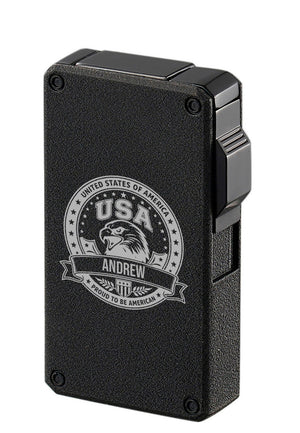 Visol Glacier Black Double Torch Lighter – Personalized USA Patriotic Engraving
