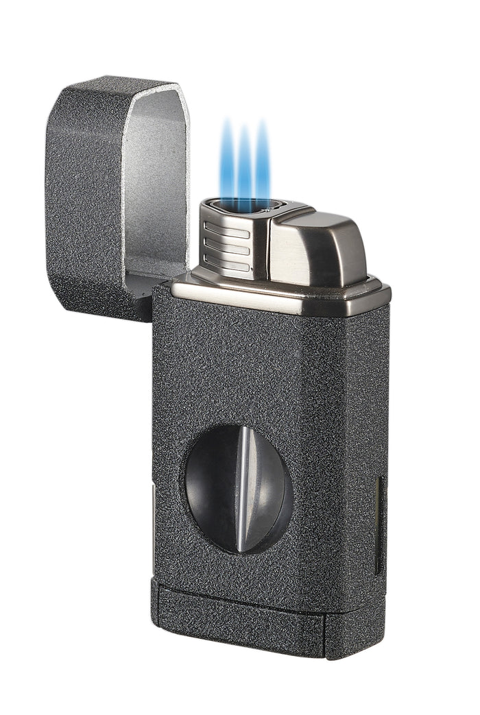 Visol Diablo Triple Torch Flame Lighter w/ Spring V Cutter - Black Crackle