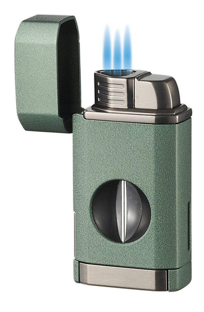 Visol Diablo Triple Torch Flame Lighter w/ Spring V Cutter - Hunter Green