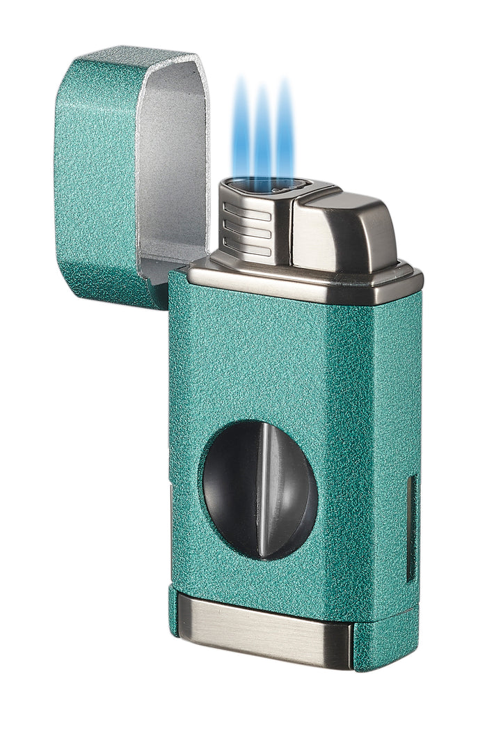 Visol Diablo Triple Torch Flame Lighter w/ Spring V Cutter - Green