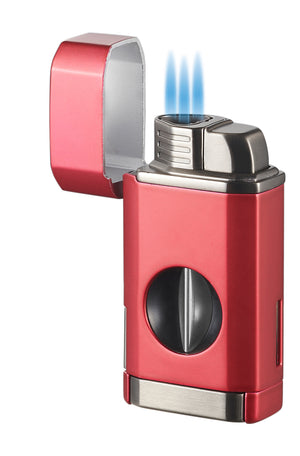 Visol Diablo Triple Torch Flame Lighter w/ Spring V Cutter - Red