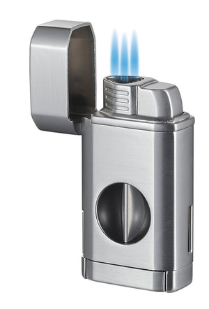 Visol Diablo Triple Torch Flame Lighter w/ Spring V Cutter - Silver