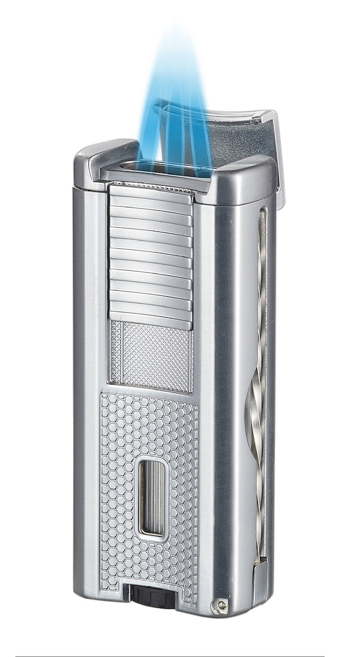 Visol Striker Triple Torch Flame Lighter with Cigar Poker - Silver