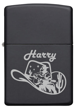 Zippo Black Matte Lighter - Personalized Cowboy Engraving