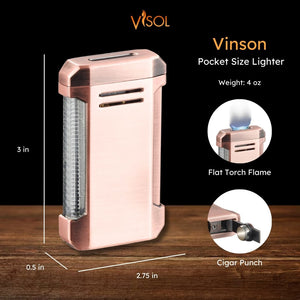 Visol Vinson Flat Torch Flame Lighter with Cigar Punch - Bronze