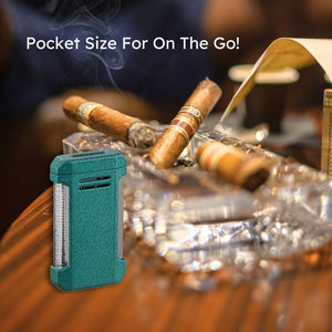 Visol Vinson Flat Torch Flame Lighter with Cigar Punch - Green