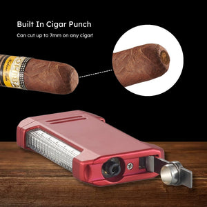 Visol Vinson Flat Torch Flame Lighter with Cigar Punch - Red