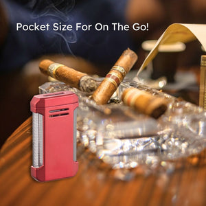 Visol Vinson Flat Torch Flame Lighter with Cigar Punch - Red