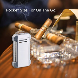 Visol Vinson Flat Torch Flame Lighter with Cigar Punch - Silver