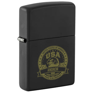 Zippo Black Matte Lighter – Personalized USA Patriotic Engraving