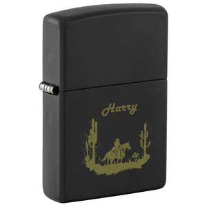 Zippo Black Matte Lighter - Personalized Cowboy Engraving