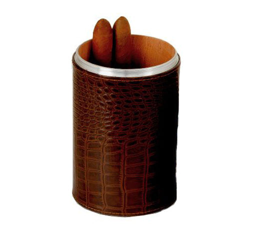 Cylinder Desktop Humidor - Tobacco Croco Pattern Leather