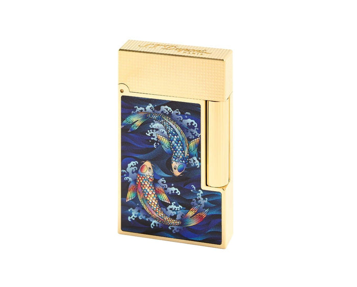 S.T. Dupont Line 2 Koi with Yellow Gold Flint Lighter, Matte Finish