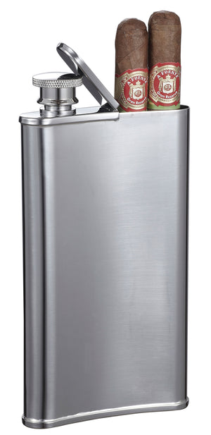 Visol Edian Stainless Steel 4 oz Flask with Built-in Cigar Case