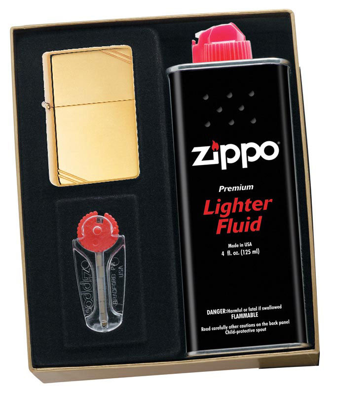 Zippo High Polished Brass Vintage Lighter Gift Kit