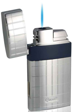 Caseti Troy Polished Chrome with Blue Single Flame Torch Lighter