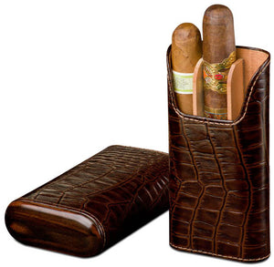 Tobacco Croco Pattern Leather Cigar Case