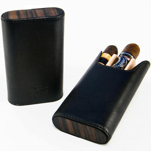 Brizard & Co Sunrise Black Leather and Ebony Cigar Case - 3 Finger Case