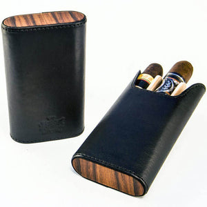 Flat Top Sunrise Black Leather and Rosewood Case