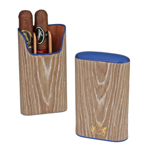 Brizard & Co Showband 3 Bleached Oak & Royal Blue Cigar Case