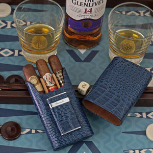 Brizard & Co Showband 3 Croco Indigo Cigar Case