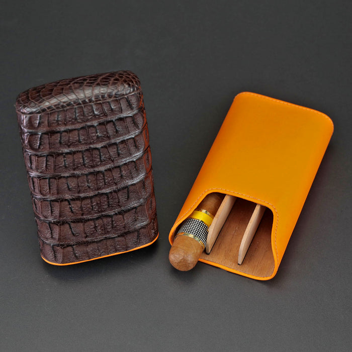 Brizard & Co Showband 3 Caiman Tobacco & Racing Orange Cigar Case