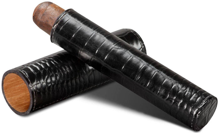 Black Leather Croco Pattern Single Cigar Tube